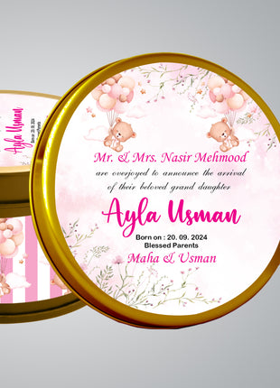 Premium Birth Announcement Tin Boxes – Custom Printed Baby Arrival Gifts & Methie Boxes in Pakistan