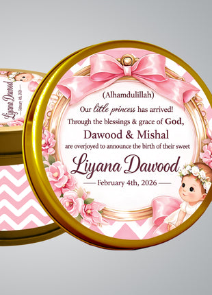 Premium Birth Announcement Tin Boxes – Custom Printed Baby Arrival Gifts & Methie Boxes in Pakistan