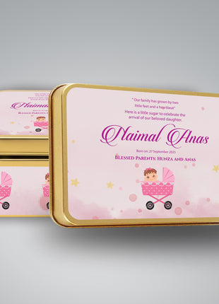Premium Birth Announcement Tin Boxes – Custom Printed Baby Arrival Gifts & Methie Boxes in Pakistan