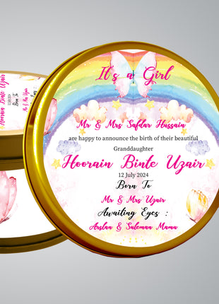 Premium Birth Announcement Tin Boxes – Custom Printed Baby Arrival Gifts & Methie Boxes in Pakistan