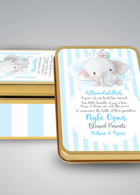 Premium Birth Announcement Tin Boxes – Custom Printed Baby Arrival Gifts & Methie Boxes in Pakistan