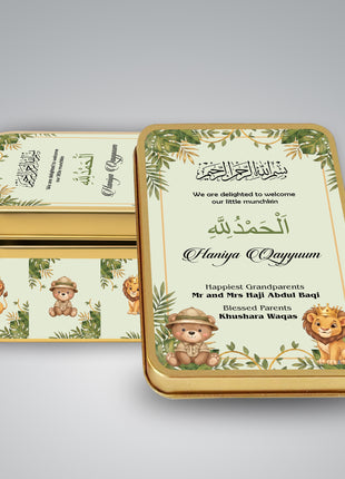 Premium Birth Announcement Tin Boxes – Custom Printed Baby Arrival Gifts & Methie Boxes in Pakistan