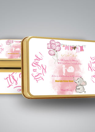 Premium Birth Announcement Tin Boxes – Custom Printed Baby Arrival Gifts & Methie Boxes in Pakistan