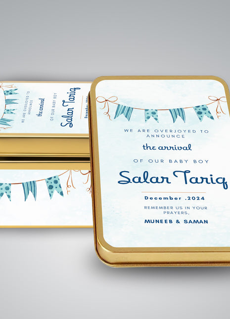 Premium Birth Announcement Tin Boxes – Custom Printed Baby Arrival Gifts & Methie Boxes in Pakistan