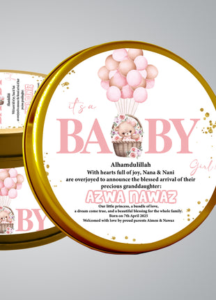Premium Birth Announcement Tin Boxes – Custom Printed Baby Arrival Gifts & Methie Boxes in Pakistan