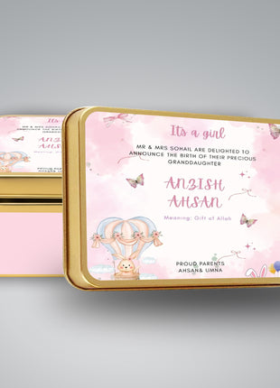 Premium Birth Announcement Tin Boxes – Custom Printed Baby Arrival Gifts & Methie Boxes in Pakistan