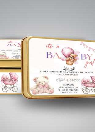 Premium Birth Announcement Tin Boxes – Custom Printed Baby Arrival Gifts & Methie Boxes in Pakistan
