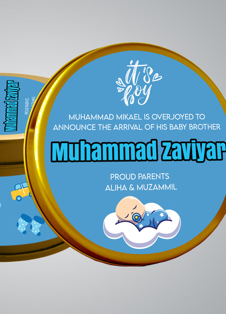 Premium Birth Announcement Tin Boxes – Custom Printed Baby Arrival Gifts & Methie Boxes in Pakistan