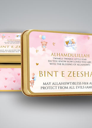 Premium Birth Announcement Tin Boxes – Custom Printed Baby Arrival Gifts & Methie Boxes in Pakistan