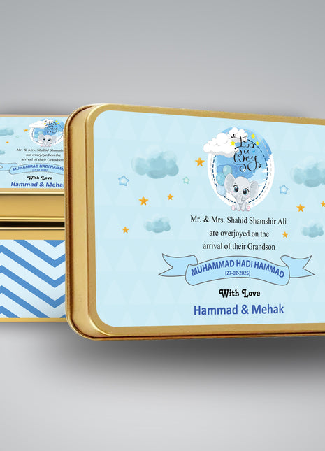 Premium Birth Announcement Tin Boxes – Custom Printed Baby Arrival Gifts & Methie Boxes in Pakistan