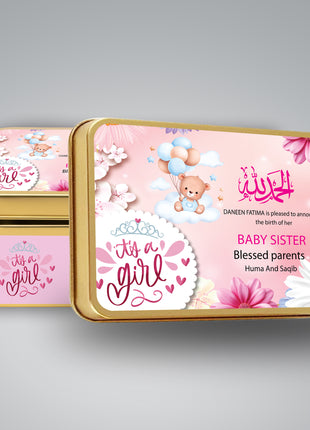 Premium Birth Announcement Tin Boxes – Custom Printed Baby Arrival Gifts & Methie Boxes in Pakistan