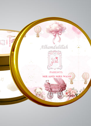 Premium Birth Announcement Tin Boxes – Custom Printed Baby Arrival Gifts & Methie Boxes in Pakistan