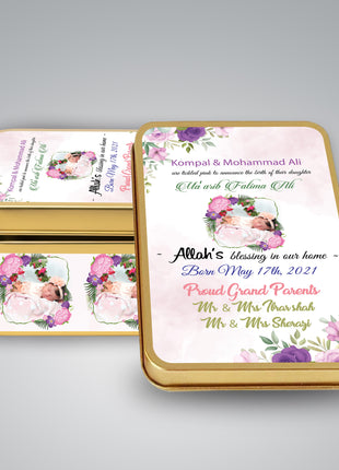 Premium Birth Announcement Tin Boxes – Custom Printed Baby Arrival Gifts & Methie Boxes in Pakistan