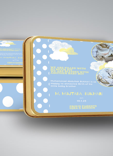 Premium Birth Announcement Tin Boxes – Custom Printed Baby Arrival Gifts & Methie Boxes in Pakistan