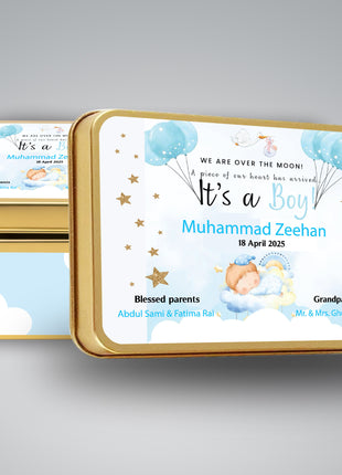Premium Birth Announcement Tin Boxes – Custom Printed Baby Arrival Gifts & Methie Boxes in Pakistan