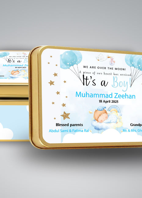 Premium Birth Announcement Tin Boxes – Custom Printed Baby Arrival Gifts & Methie Boxes in Pakistan