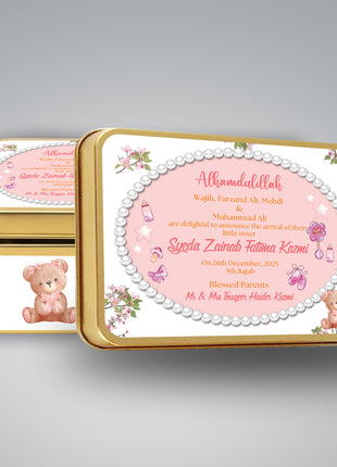 Premium Birth Announcement Tin Boxes – Custom Printed Baby Arrival Gifts & Methie Boxes in Pakistan