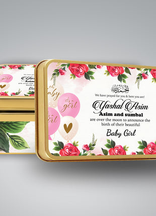 Premium Birth Announcement Tin Boxes – Custom Printed Baby Arrival Gifts & Methie Boxes in Pakistan