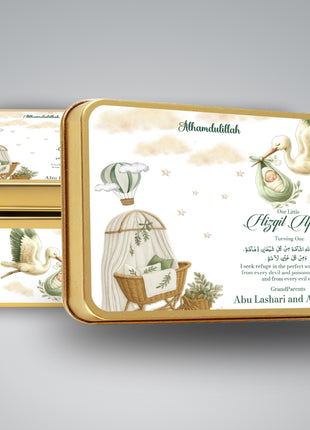 Premium Birth Announcement Tin Boxes – Custom Printed Baby Arrival Gifts & Methie Boxes in Pakistan