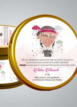 Premium Birth Announcement Tin Boxes – Custom Printed Baby Arrival Gifts & Methie Boxes in Pakistan