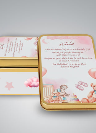 Premium Birth Announcement Tin Boxes – Custom Printed Baby Arrival Gifts & Methie Boxes in Pakistan