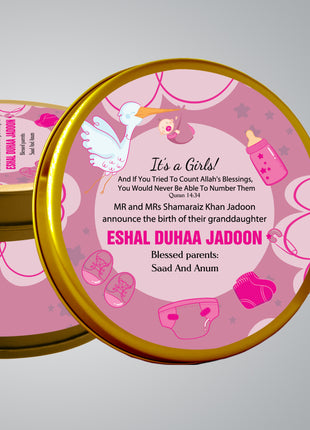 Premium Birth Announcement Tin Boxes – Custom Printed Baby Arrival Gifts & Methie Boxes in Pakistan