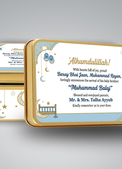 Premium Birth Announcement Tin Boxes – Custom Printed Baby Arrival Gifts & Methie Boxes in Pakistan (Copy)