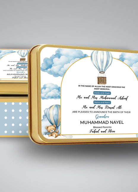 Premium Birth Announcement Tin Boxes – Custom Printed Baby Arrival Gifts & Methie Boxes in Pakistan