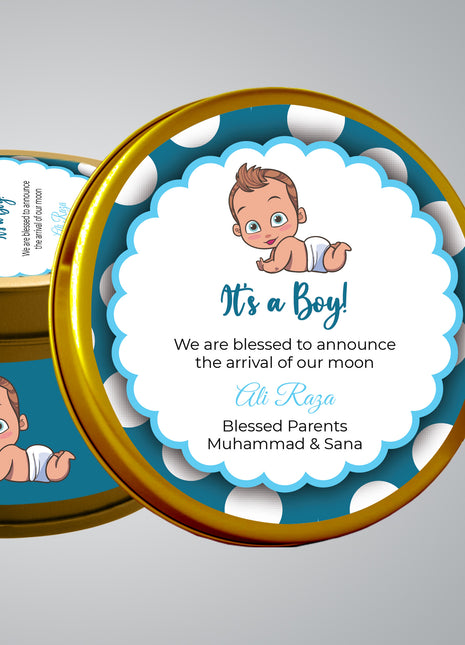 Premium Birth Announcement Tin Boxes – Custom Printed Baby Arrival Gifts & Methie Boxes in Pakistan