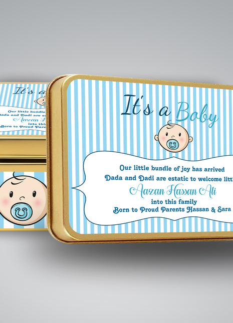 Premium Birth Announcement Tin Boxes – Custom Printed Baby Arrival Gifts & Methie Boxes in Pakistan