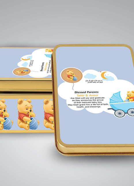 Premium Birth Announcement Tin Boxes – Custom Printed Baby Arrival Gifts & Methie Boxes in Pakistan