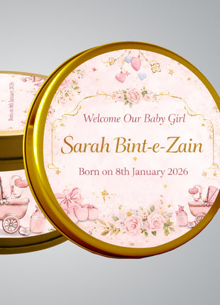Premium Birth Announcement Tin Boxes – Custom Printed Baby Arrival Gifts & Methie Boxes in Pakistan