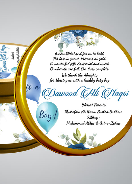 Premium Birth Announcement Tin Boxes – Custom Printed Baby Arrival Gifts & Methie Boxes in Pakistan