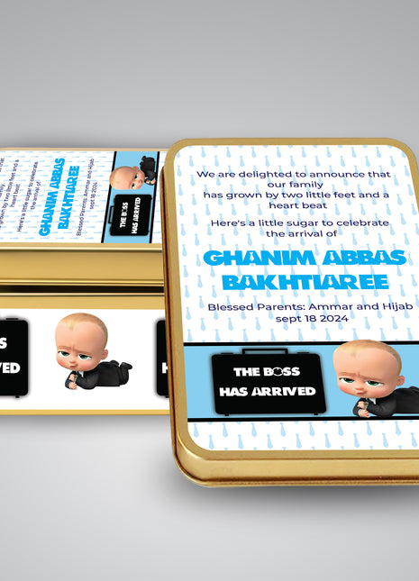 Premium Birth Announcement Tin Boxes – Custom Printed Baby Arrival Gifts & Methie Boxes in Pakistan