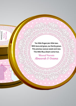 Premium Birth Announcement Tin Boxes – Custom Printed Baby Arrival Gifts & Methie Boxes in Pakistan