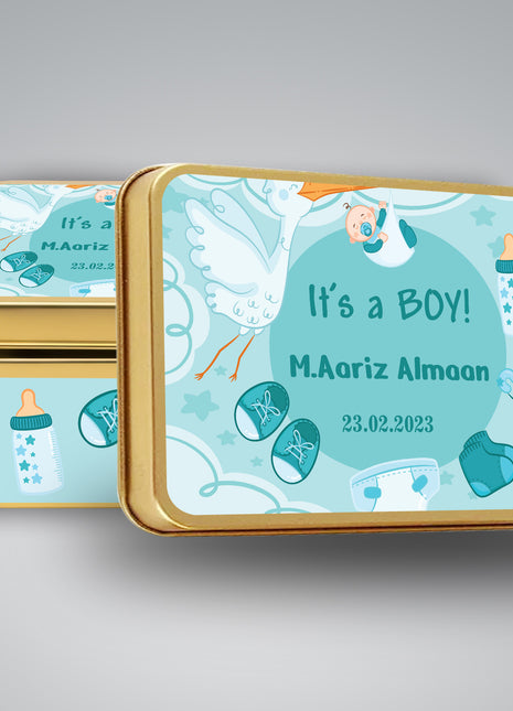 Premium Birth Announcement Tin Boxes – Custom Printed Baby Arrival Gifts & Methie Boxes in Pakistan
