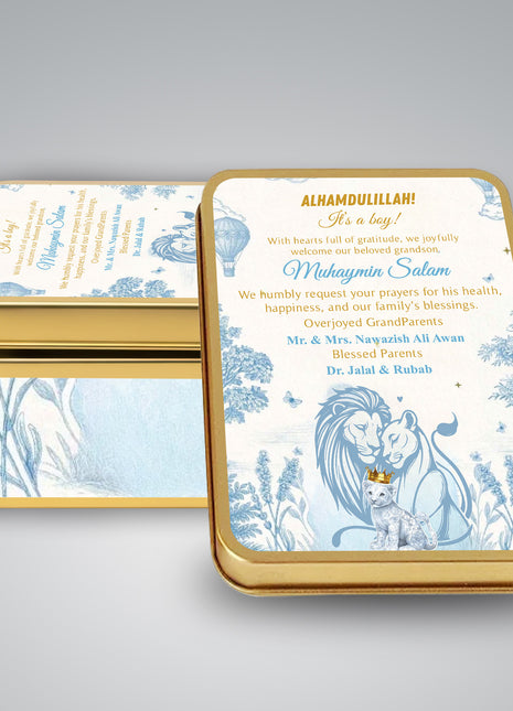 Premium Birth Announcement Tin Boxes – Custom Printed Baby Arrival Gifts & Methie Boxes in Pakistan
