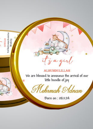 Premium Birth Announcement Tin Boxes – Custom Printed Baby Arrival Gifts & Methie Boxes in Pakistan (Copy)