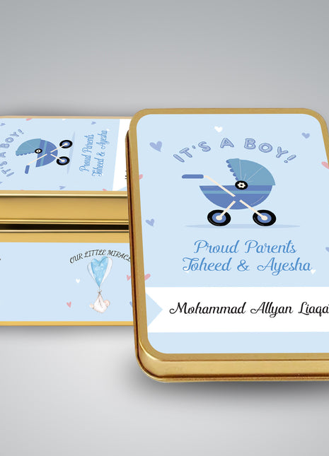 Premium Birth Announcement Tin Boxes – Custom Printed Baby Arrival Gifts & Methie Boxes in Pakistan