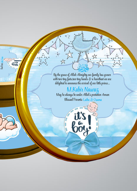 Premium Birth Announcement Tin Boxes – Custom Printed Baby Arrival Gifts & Methie Boxes in Pakistan