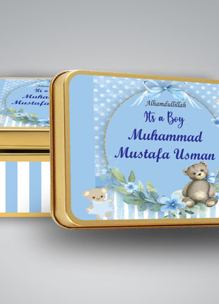 Premium Birth Announcement Tin Boxes – Custom Printed Baby Arrival Gifts & Methie Boxes in Pakistan
