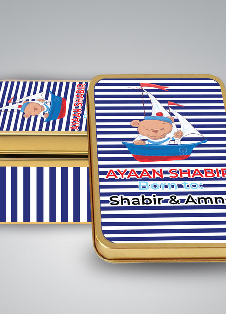 Premium Birth Announcement Tin Boxes – Custom Printed Baby Arrival Gifts & Methie Boxes in Pakistan