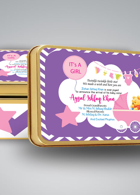 Premium Birth Announcement Tin Boxes – Custom Printed Baby Arrival Gifts & Methie Boxes in Pakistan (Copy)