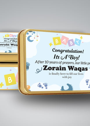 Premium Birth Announcement Tin Boxes – Custom Printed Baby Arrival Gifts & Methie Boxes in Pakistan