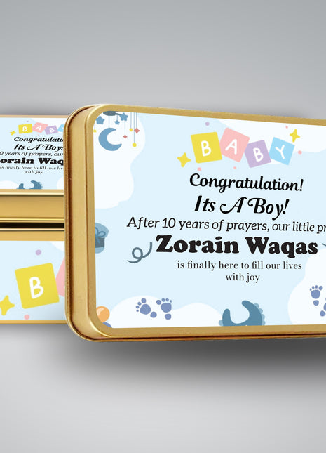 Premium Birth Announcement Tin Boxes – Custom Printed Baby Arrival Gifts & Methie Boxes in Pakistan