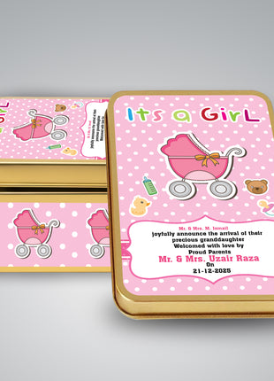 Premium Birth Announcement Tin Boxes – Custom Printed Baby Arrival Gifts & Methie Boxes in Pakistan