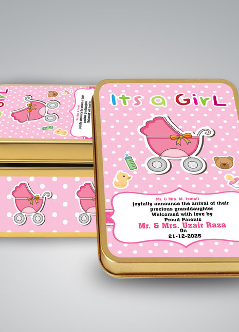 Premium Birth Announcement Tin Boxes – Custom Printed Baby Arrival Gifts & Methie Boxes in Pakistan