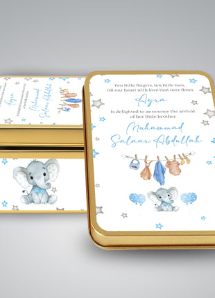 Premium Birth Announcement Tin Boxes – Custom Printed Baby Arrival Gifts & Methie Boxes in Pakistan