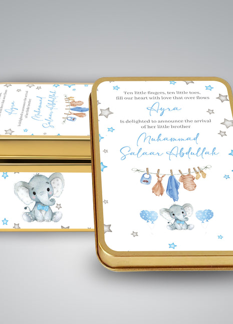 Premium Birth Announcement Tin Boxes – Custom Printed Baby Arrival Gifts & Methie Boxes in Pakistan