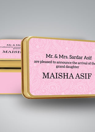 Premium Birth Announcement Tin Boxes – Custom Printed Baby Arrival Gifts & Methie Boxes in Pakistan